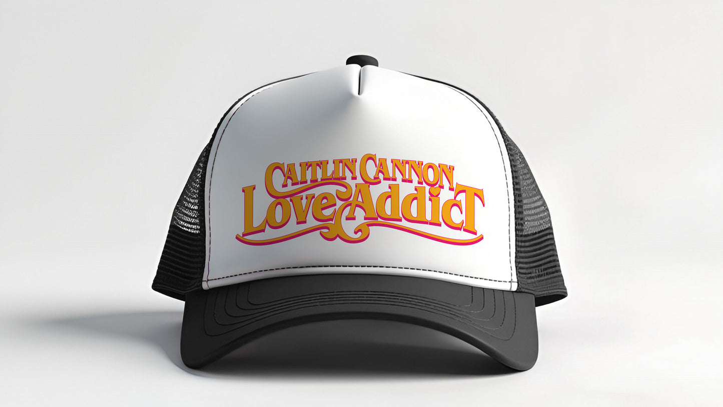 "Love Addict" High-Panel Trucker Hat (Navy or Red)
